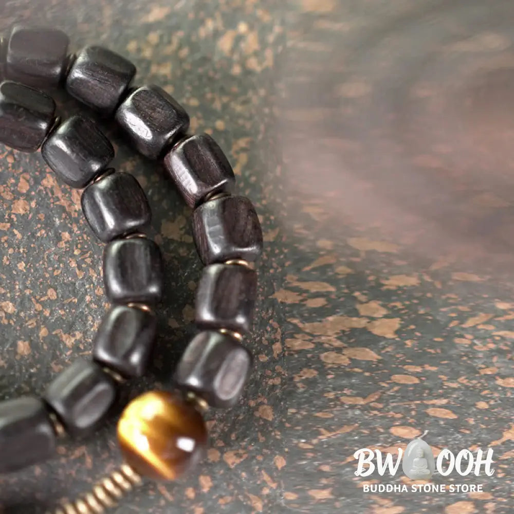 Buddha Stones Ebony Wood Copper Brass Tiger Eye Peace Double Wrap Bracelet - BWOOOH - Bracelet