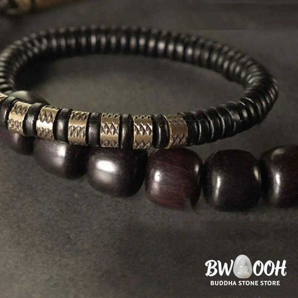 Buddha Stones Ebony Wood Copper Brass Vintage Bead Cone Double Wrap Balance Bracelet - BWOOOH - Bracelet
