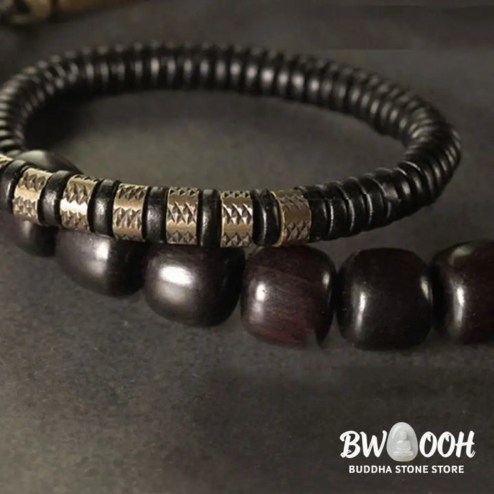 Buddha Stones Ebony Wood Copper Brass Vintage Bead Cone Double Wrap Balance Bracelet - BWOOOH - Bracelet