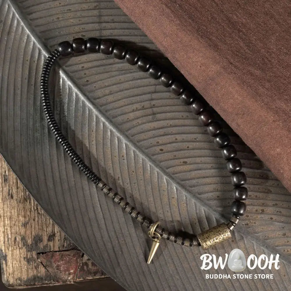 Buddha Stones Ebony Wood Copper Brass Vintage Bead Cone Double Wrap Balance Bracelet - BWOOOH - Bracelet