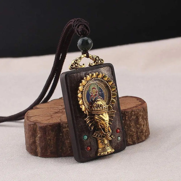 BWOOOH ebony wood elephant god of fortune Buddha blessing necklace string pendant carved spiritual jewelry