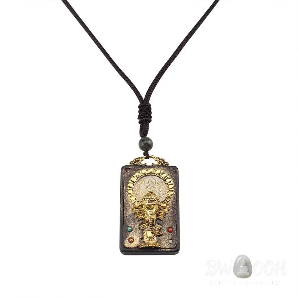 Buddha Stones Ebony Wood Elephant God of Fortune Buddha Blessing Necklace String Pendant - BWOOOH - Necklaces &amp; Pendants
