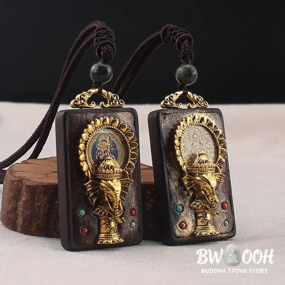 Buddha Stones Ebony Wood Elephant God of Fortune Buddha Blessing Necklace String Pendant - BWOOOH - Necklaces &amp; Pendants