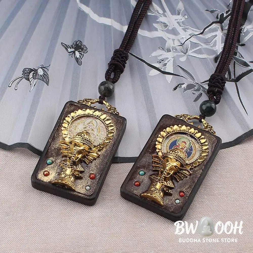 Buddha Stones Ebony Wood Elephant God of Fortune Buddha Blessing Necklace String Pendant - BWOOOH - Necklaces & Pendants