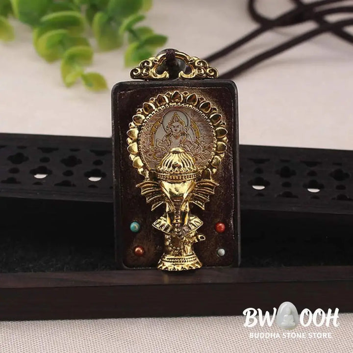 Buddha Stones Ebony Wood Elephant God of Fortune Buddha Blessing Necklace String Pendant - BWOOOH - Necklaces &amp; Pendants