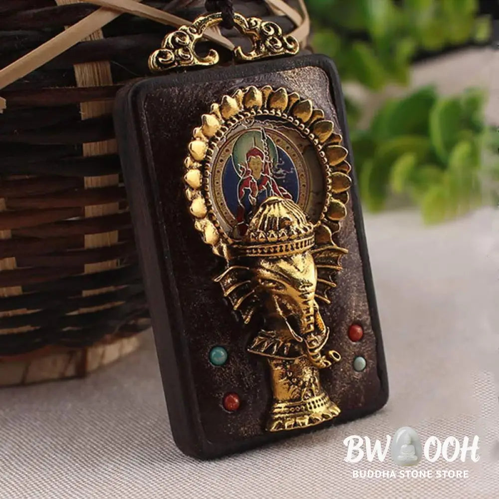Buddha Stones Ebony Wood Elephant God of Fortune Buddha Blessing Necklace String Pendant - BWOOOH - Necklaces &amp; Pendants