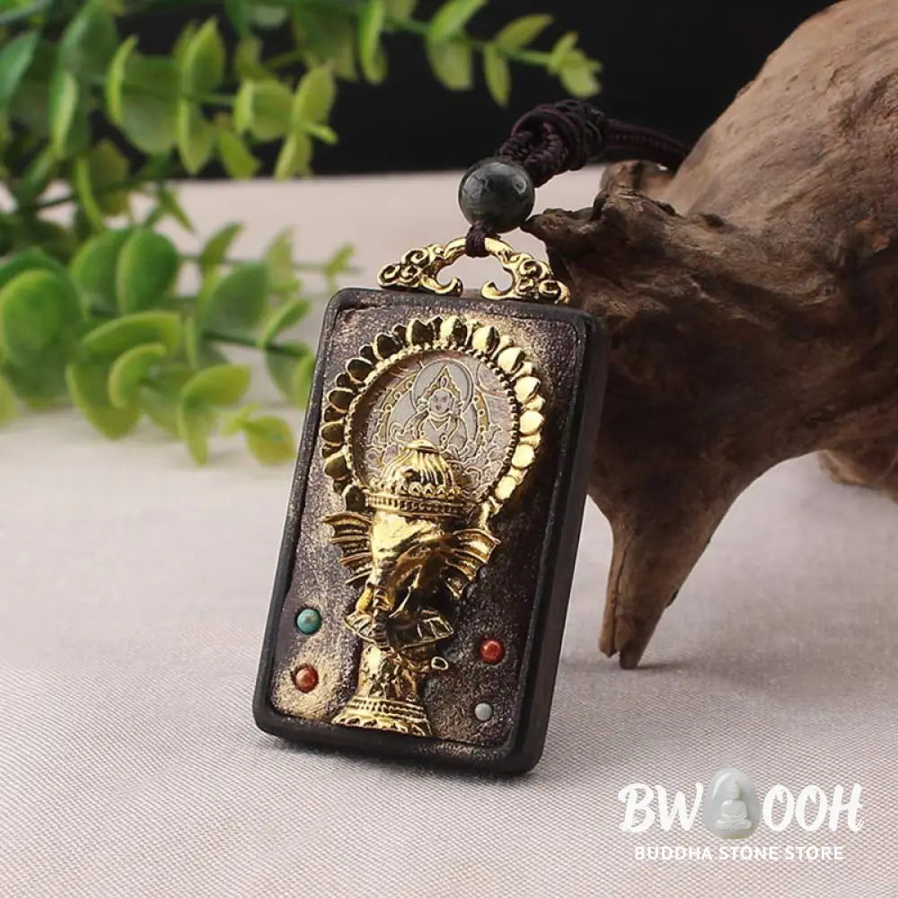 Buddha Stones Ebony Wood Elephant God of Fortune Buddha Blessing Necklace String Pendant - BWOOOH - Necklaces &amp; Pendants
