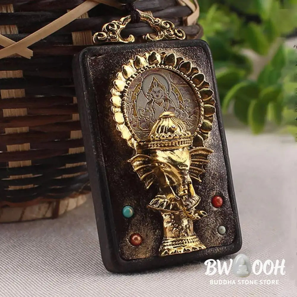 Buddha Stones Ebony Wood Elephant God of Fortune Buddha Blessing Necklace String Pendant - BWOOOH - Necklaces &amp; Pendants