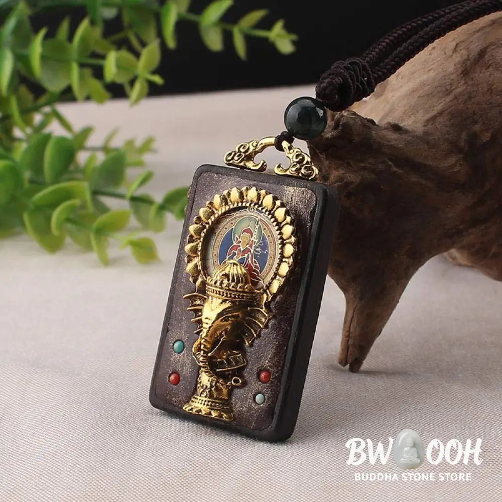 Buddha Stones Ebony Wood Elephant God of Fortune Buddha Blessing Necklace String Pendant - BWOOOH - Necklaces &amp; Pendants