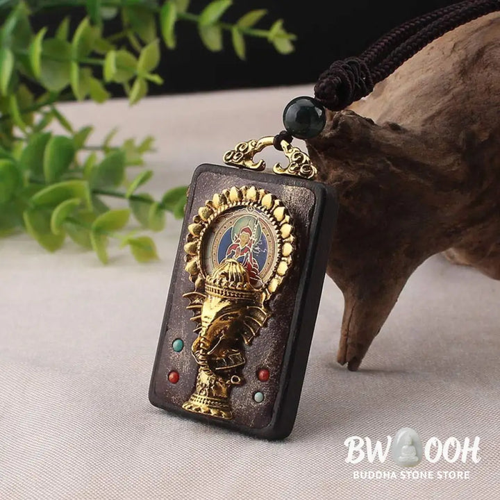 Buddha Stones Ebony Wood Elephant God of Fortune Buddha Blessing Necklace String Pendant - BWOOOH - Necklaces &amp; Pendants