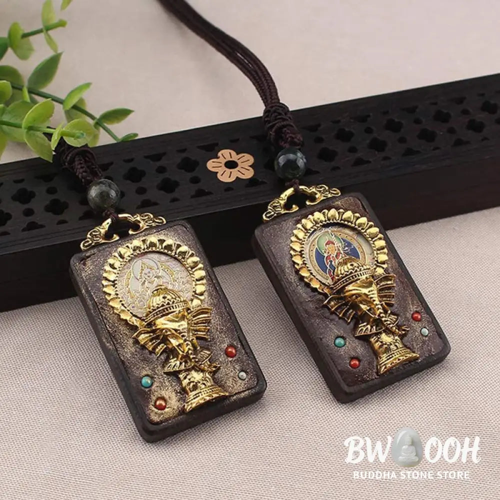 Buddha Stones Ebony Wood Elephant God of Fortune Buddha Blessing Necklace String Pendant - BWOOOH - Necklaces &amp; Pendants