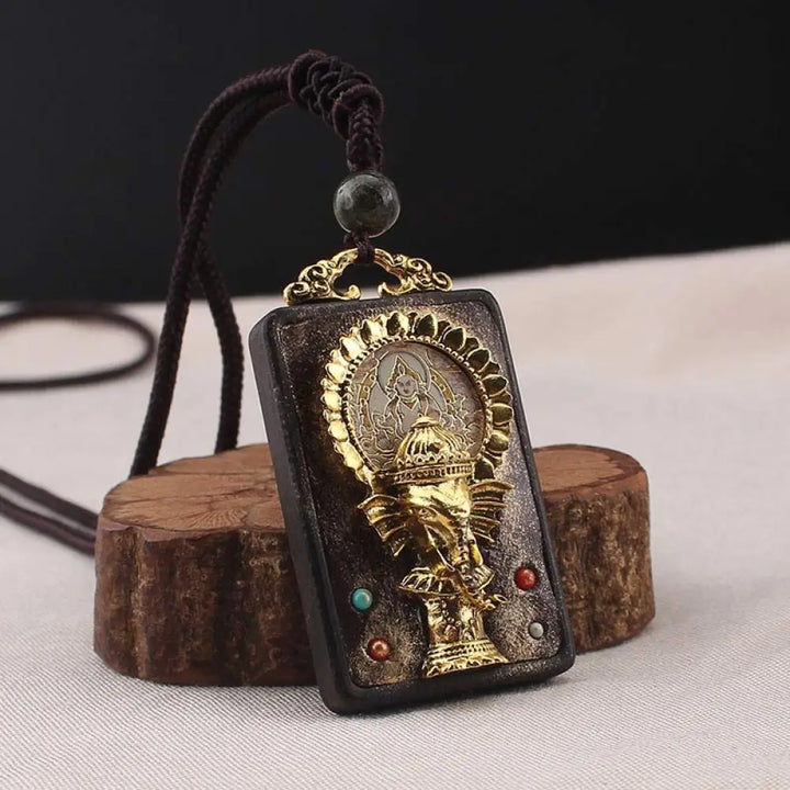 Buddha Stones Ebony Wood Elephant God of Fortune Buddha Blessing Necklace String Pendant - BWOOOH - Yellow - Necklaces