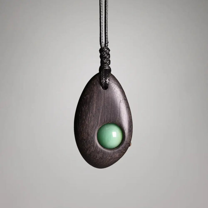 Buddha Stones Ebony Wood Green Aventurine Peace Calm Necklace Pendant - BWOOOH - Ebony Wood Green Aventurine