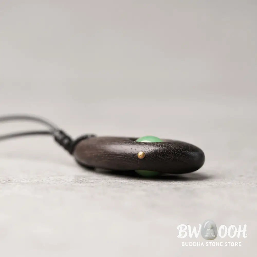 Buddha Stones Ebony Wood Green Aventurine Peace Calm Necklace Pendant - BWOOOH - Ebony Wood Green Aventurine