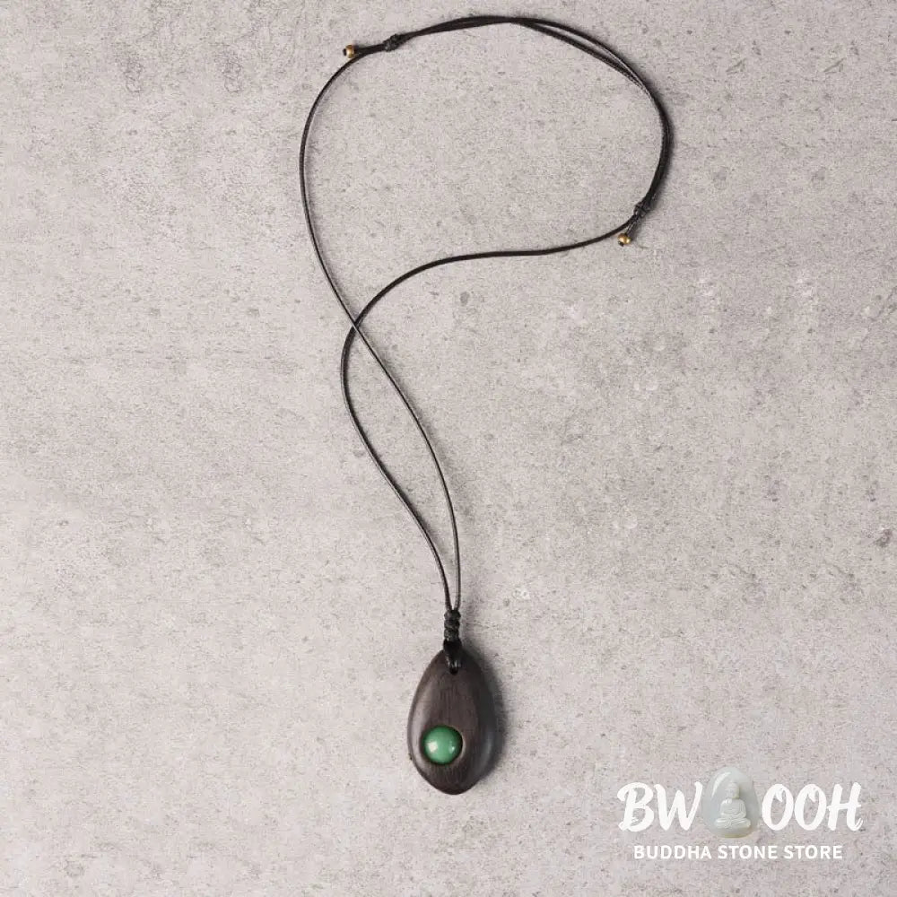 Buddha Stones Ebony Wood Green Aventurine Peace Calm Necklace Pendant - BWOOOH - Ebony Wood Green Aventurine