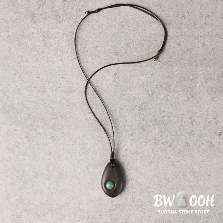 Buddha Stones Ebony Wood Green Aventurine Peace Calm Necklace Pendant - BWOOOH - Ebony Wood Green Aventurine