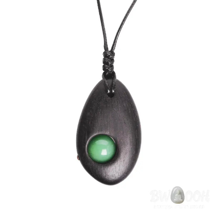 Buddha Stones Ebony Wood Green Aventurine Peace Calm Necklace Pendant - BWOOOH - Ebony Wood Green Aventurine