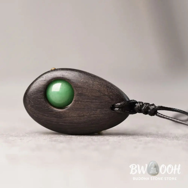 Buddha Stones Ebony Wood Green Aventurine Peace Calm Necklace Pendant - BWOOOH - Ebony Wood Green Aventurine