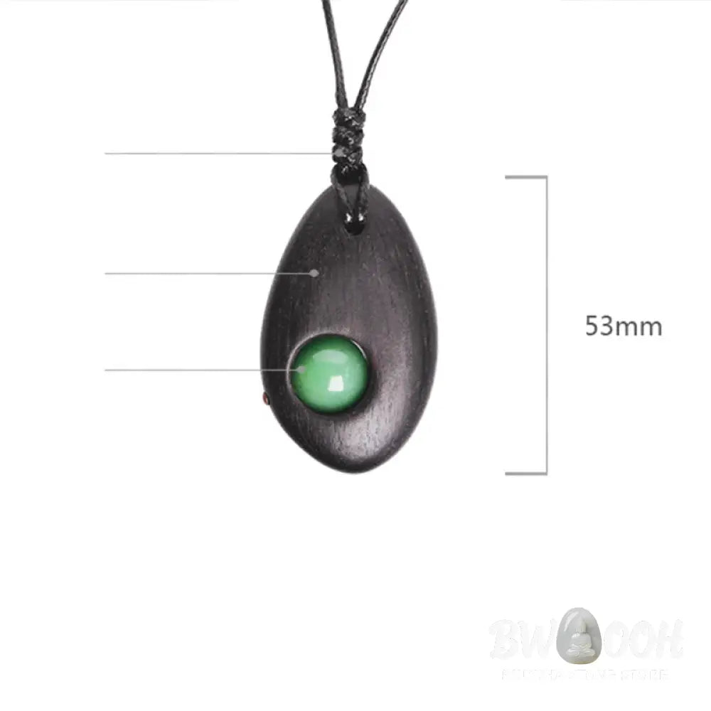 Buddha Stones Ebony Wood Green Aventurine Peace Calm Necklace Pendant - BWOOOH - Ebony Wood Green Aventurine