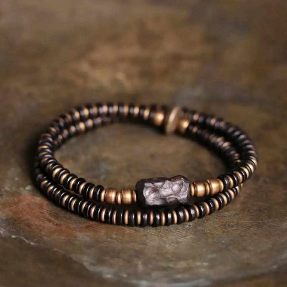 BWOOOH Ebony Wood Green Sandalwood Copper Brass Calm Double Wrap Bracelet - BWOOOH - Ebony Wood Brass