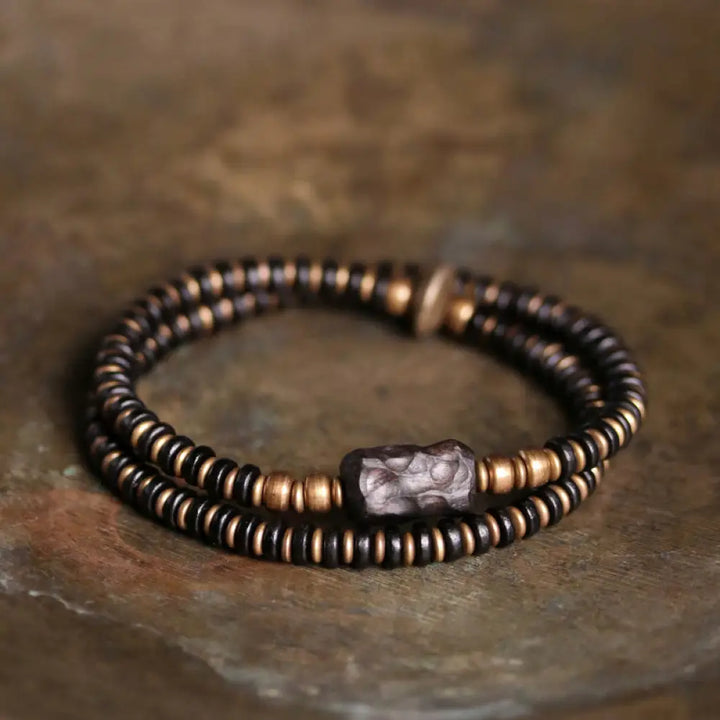 BWOOOH Ebony Wood Green Sandalwood Copper Brass Calm Double Wrap Bracelet - BWOOOH - Ebony Wood Brass