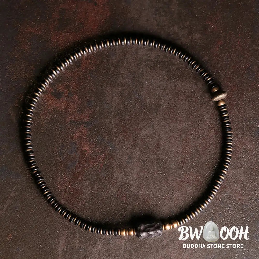 Buddha Stones Ebony Wood Green Sandalwood Copper Brass Calm Double Wrap Bracelet - BWOOOH - Bracelet