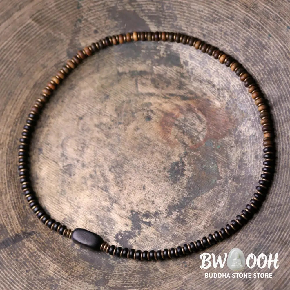 Buddha Stones Ebony Wood Green Sandalwood Copper Brass Calm Double Wrap Bracelet - BWOOOH - Bracelet