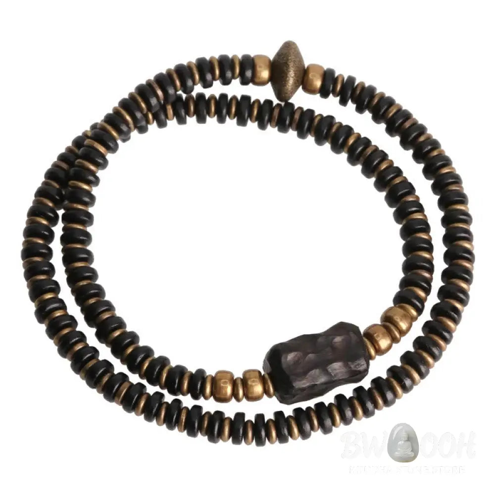 Buddha Stones Ebony Wood Green Sandalwood Copper Brass Calm Double Wrap Bracelet - BWOOOH - Bracelet