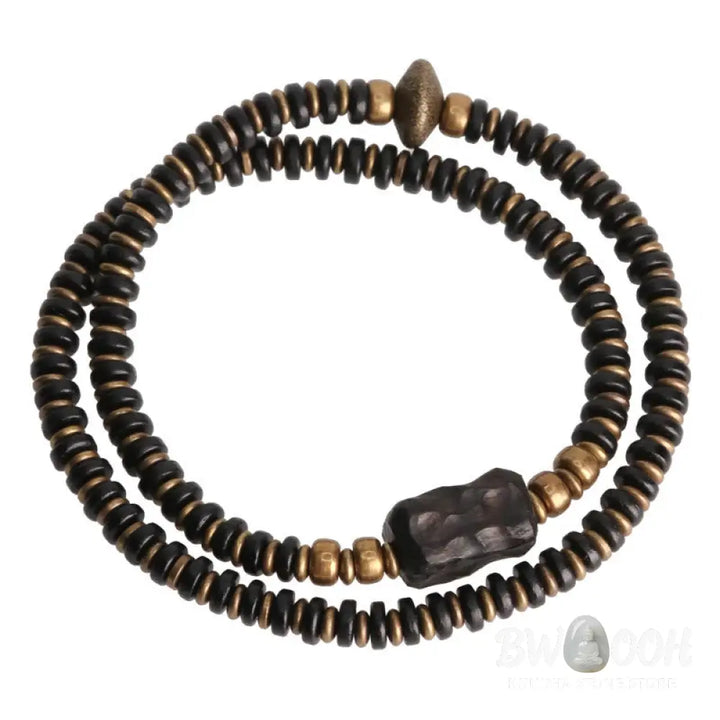 Buddha Stones Ebony Wood Green Sandalwood Copper Brass Calm Double Wrap Bracelet - BWOOOH - Bracelet