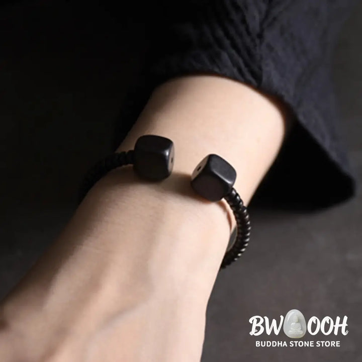 Buddha Stones Ebony Wood Green Sandalwood Cube Balance Bracelet - BWOOOH - Bracelet