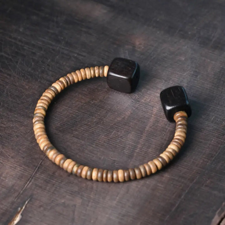 Buddha Stones Ebony Wood Green Sandalwood Cube Balance Bracelet - BWOOOH - Green Sandalwood / 14-15.5cm - Bracelet