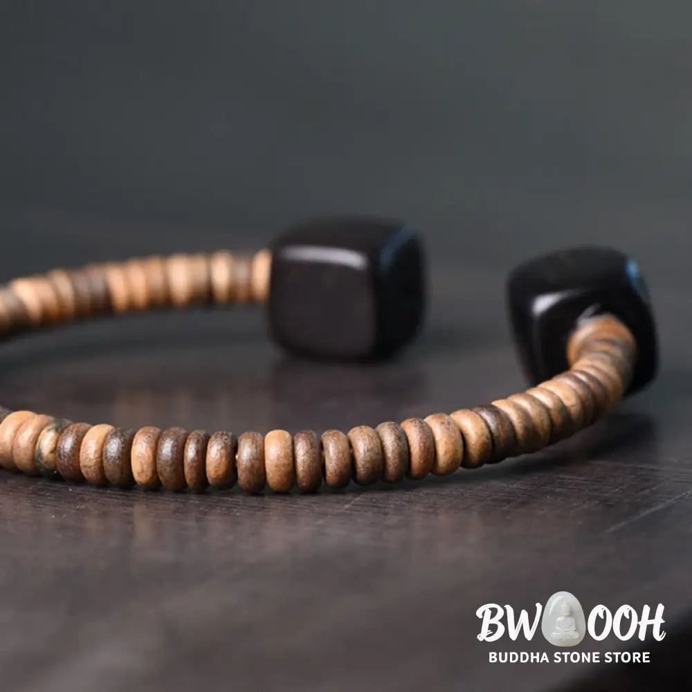 Buddha Stones Ebony Wood Green Sandalwood Cube Balance Bracelet - BWOOOH - Bracelet