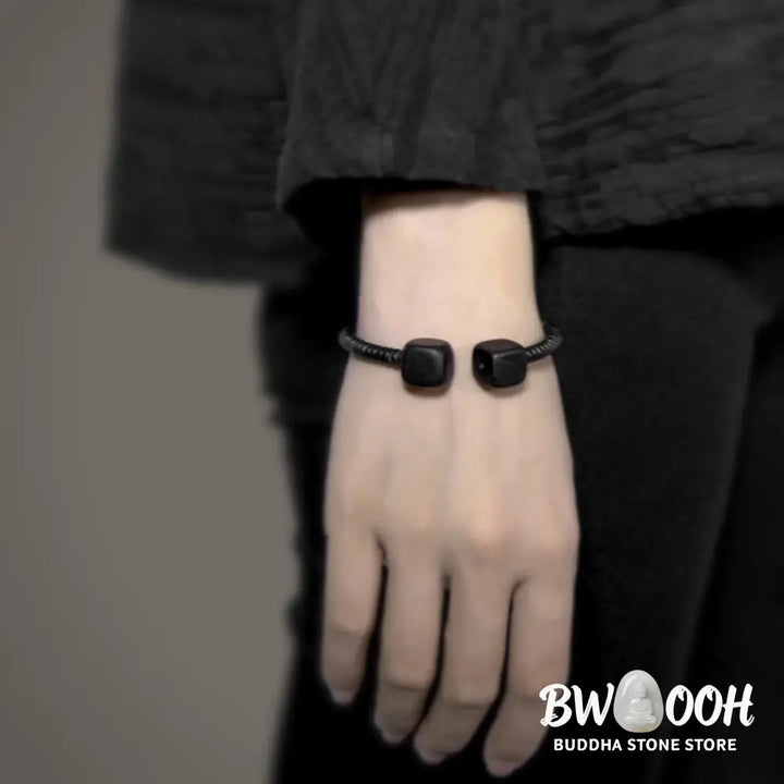 Buddha Stones Ebony Wood Green Sandalwood Cube Balance Bracelet - BWOOOH - Bracelet