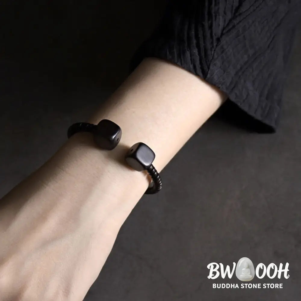 Buddha Stones Ebony Wood Green Sandalwood Cube Balance Bracelet - BWOOOH - Bracelet
