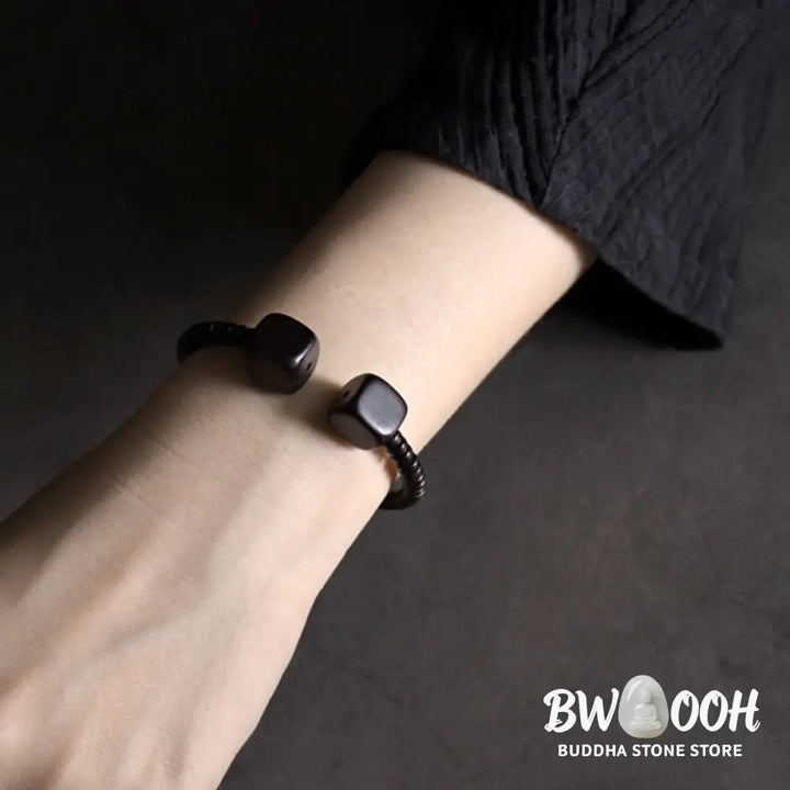 Buddha Stones Ebony Wood Green Sandalwood Cube Balance Bracelet - BWOOOH - Bracelet