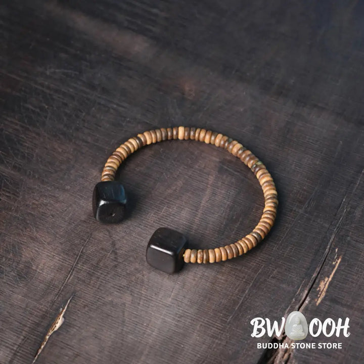 Buddha Stones Ebony Wood Green Sandalwood Cube Balance Bracelet - BWOOOH - Bracelet