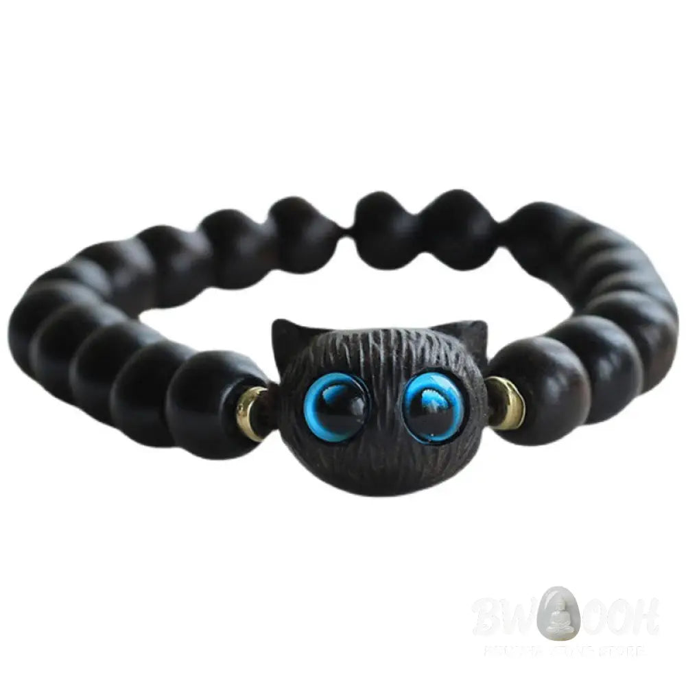 Buddha Stones Ebony Wood Green Sandalwood Cute Cat Peace Bracelet - BWOOOH - Bracelet