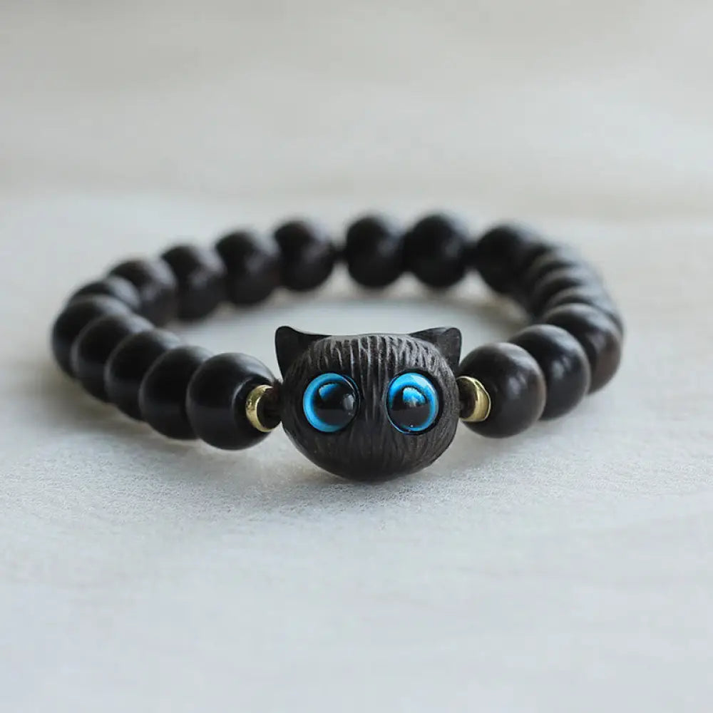 Buddha Stones Ebony Wood Green Sandalwood Cute Cat Peace Bracelet - BWOOOH - Ebony Wood(Balance♥Calm) - Bracelet