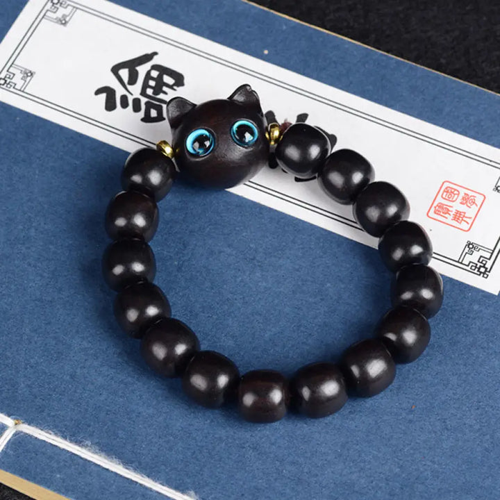 BWOOOH Ebony Wood Green Sandalwood Red Sandalwood Lovely Cat Balance Bracelet - BWOOOH - Ebony Cat 12mm*15