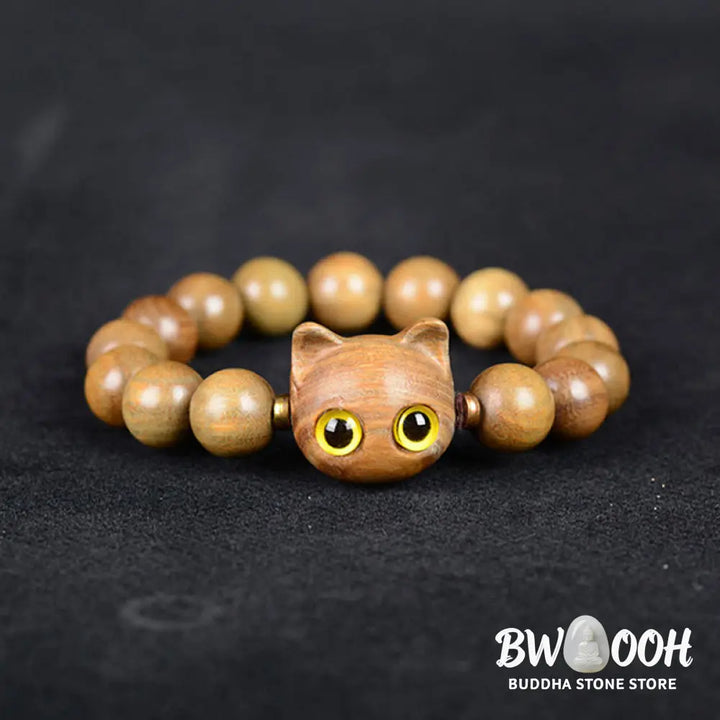 Buddha Stones Ebony Wood Green Sandalwood Red Sandalwood Lovely Cat Balance Bracelet - BWOOOH - Bracelet