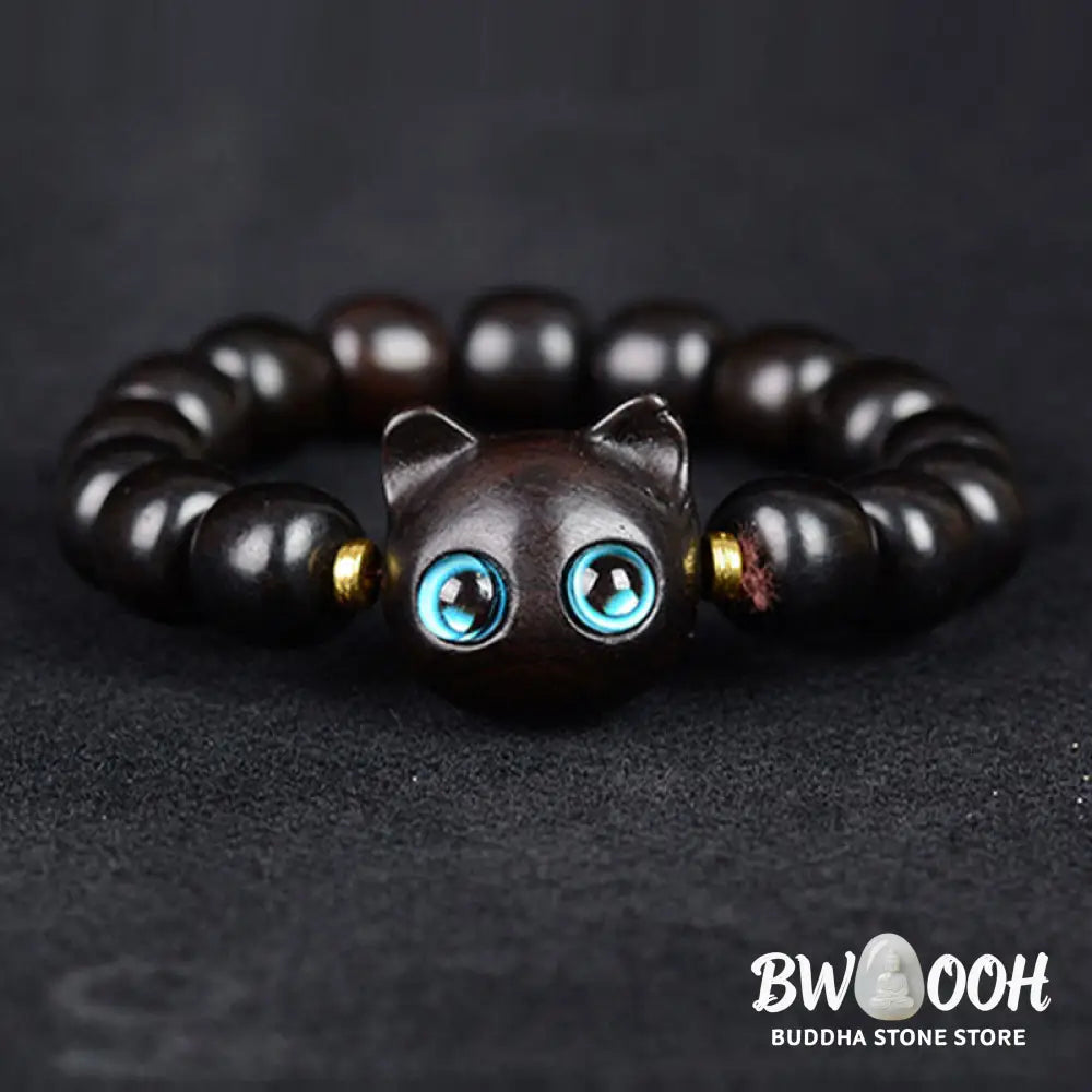Buddha Stones Ebony Wood Green Sandalwood Red Sandalwood Lovely Cat Balance Bracelet - BWOOOH - Bracelet