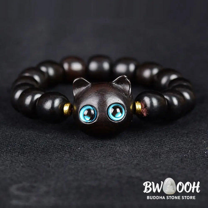 Buddha Stones Ebony Wood Green Sandalwood Red Sandalwood Lovely Cat Balance Bracelet - BWOOOH - Bracelet