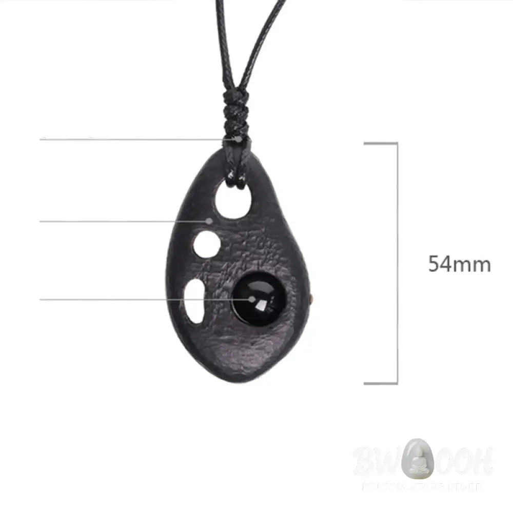 Buddha Stones Ebony Wood Hollow Inlaid Obsidian Peace Calm Necklace Pendant - BWOOOH - Ebony Wood Obsidian - Necklaces