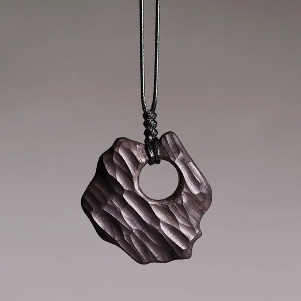 Buddha Stones Ebony Wood Hollow Irregular Shape Peace Balance Necklace Pendant - BWOOOH - Ebony Wood - Necklaces &