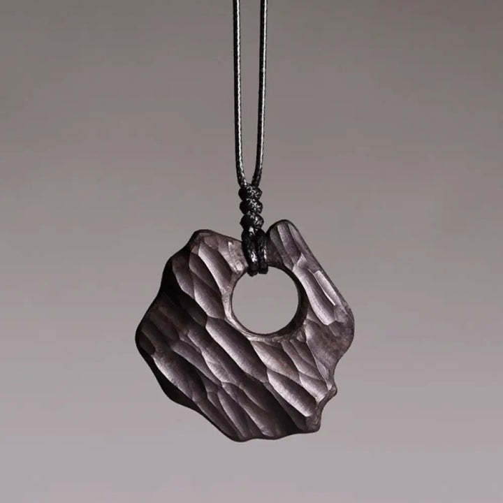 Buddha Stones Ebony Wood Hollow Irregular Shape Peace Balance Necklace Pendant - BWOOOH - Ebony Wood - Necklaces &amp;