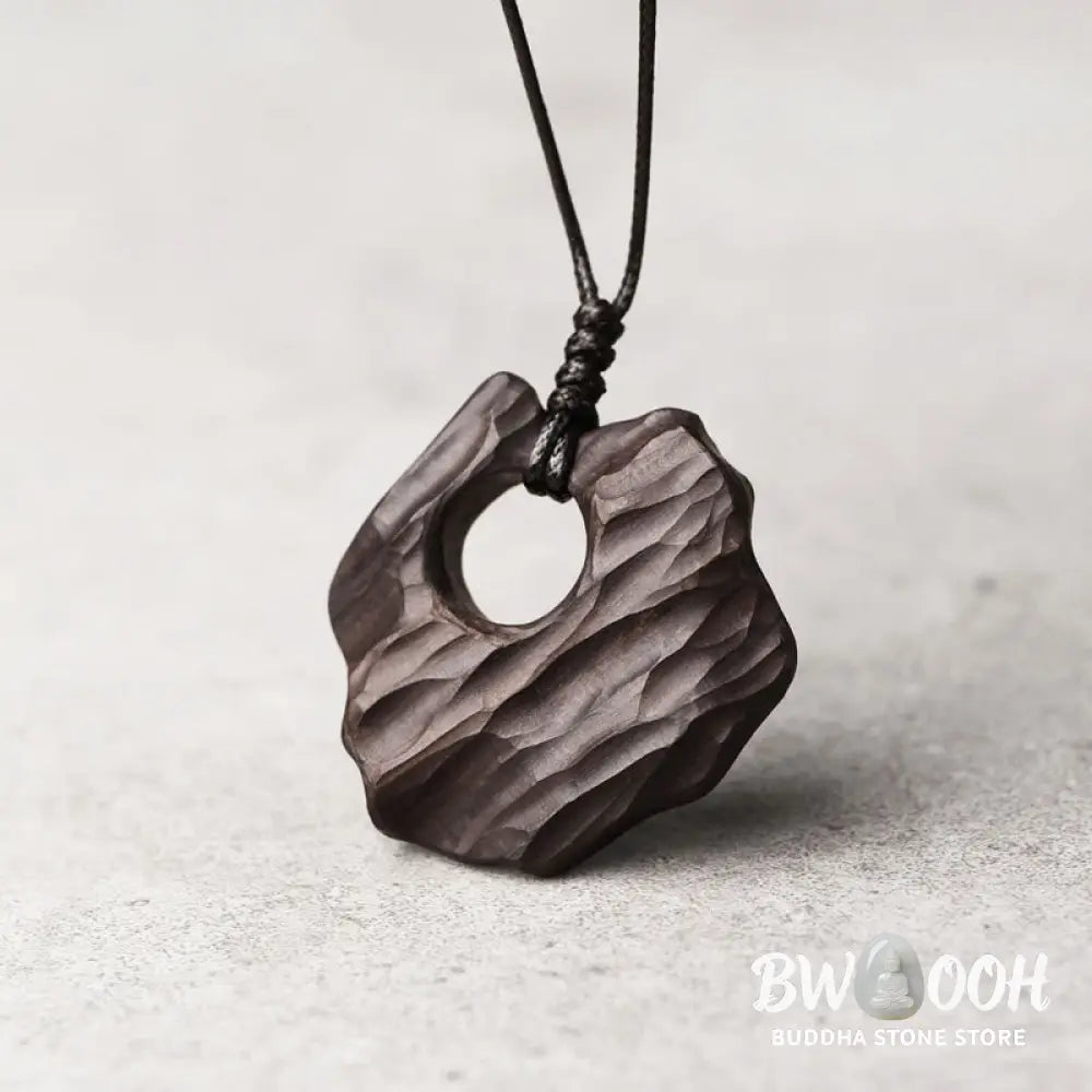 Buddha Stones Ebony Wood Hollow Irregular Shape Peace Balance Necklace Pendant - BWOOOH - Ebony Wood - Necklaces &amp;