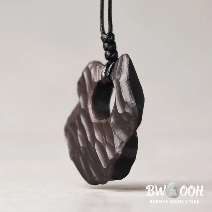 Buddha Stones Ebony Wood Hollow Irregular Shape Peace Balance Necklace Pendant - BWOOOH - Ebony Wood - Necklaces &amp;