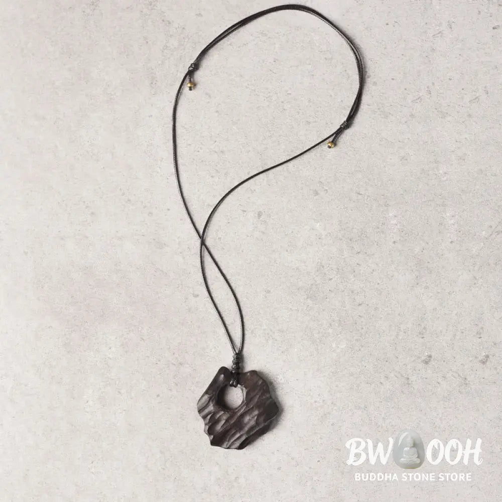 Buddha Stones Ebony Wood Hollow Irregular Shape Peace Balance Necklace Pendant - BWOOOH - Ebony Wood - Necklaces &amp;