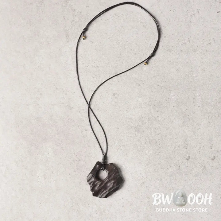 Buddha Stones Ebony Wood Hollow Irregular Shape Peace Balance Necklace Pendant - BWOOOH - Ebony Wood - Necklaces &amp;