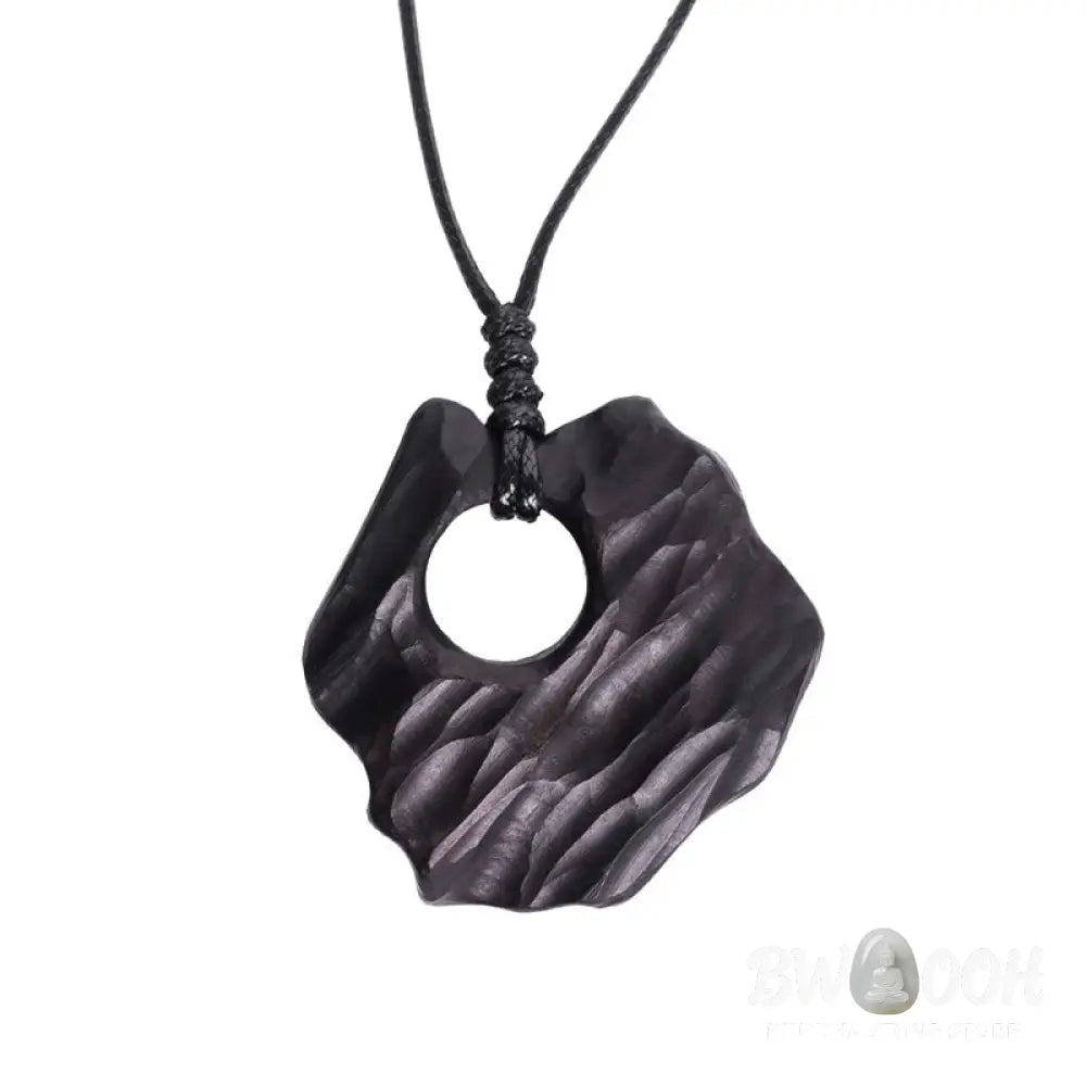 Buddha Stones Ebony Wood Hollow Irregular Shape Peace Balance Necklace Pendant - BWOOOH - Ebony Wood - Necklaces &amp;